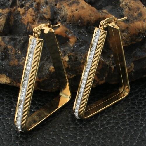 Gold Color Fashion Triangle Stainless Steel Jewelry Simple Hoop Earrings Personality Bijoux En Acier Inoxydable Femme EGKZAGAF1