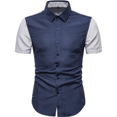 New Large Size Short Sleeve Shirt Polka Dot Print Mens Color Matching European Size Half Sleeve Shirt