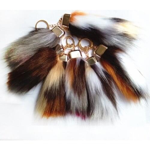 New Brown White Yellow Fur Tails Keychains Faux Fox Fur Pompon Car Key Ring Women Bag Charms Fox Fur Tail Off White Key Chains