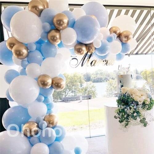 Ohoho Macaron Pastel Blue Balloon Arch Set Organic Baloons Birthday Boy Baby Shower Christening Wedding Party Decorations