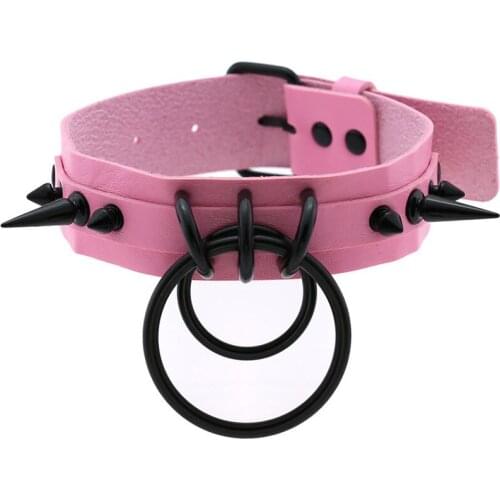 Sexy Pink Gothic Punk Spike Rivet Choker Belt Collar Women Pu Leather Goth Necklace for Women Party Club Chocker Jewelry