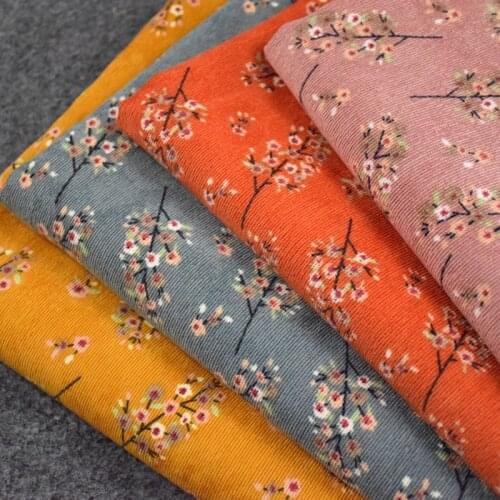 Half Meter Retro Ancient Flower Print Cotton Corduroy Fabric For Cheongsam Trousers Girl Garment Material T1486