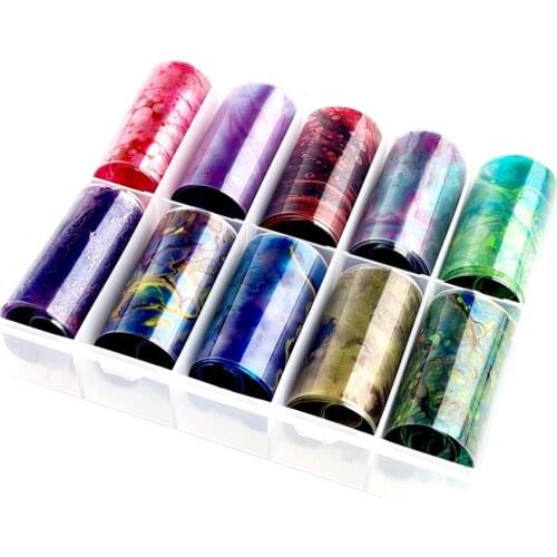 Transparent Coloured Marbling Nail Art Transfer Foil Set (10 Designs Per Box)10 Pack Nail Foil Marble Nail Stickers Nail Decal