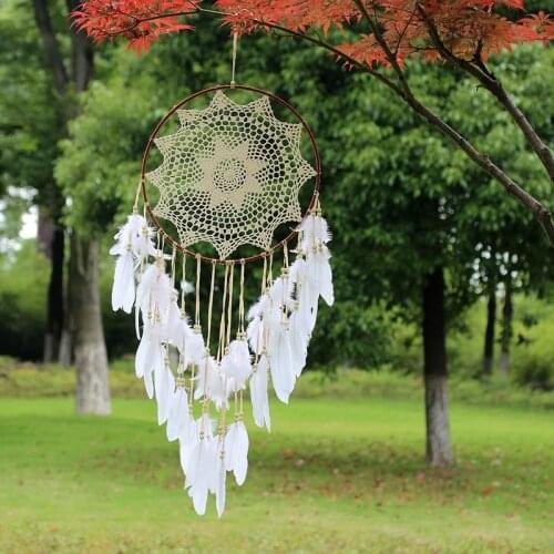 Large Size Beige Cotton White Feather Dream Catchers Round Metal Hoop Circle 40cm Handmade Dreamcatcher Photography Props