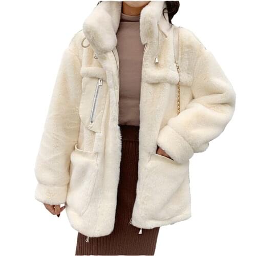Rex Rabbit Hair Fur Thick Coat Women Autumn Warm Soft Loose Jacket Female Outerwear Ladies Winter Mink velvet Maomao Overcoat