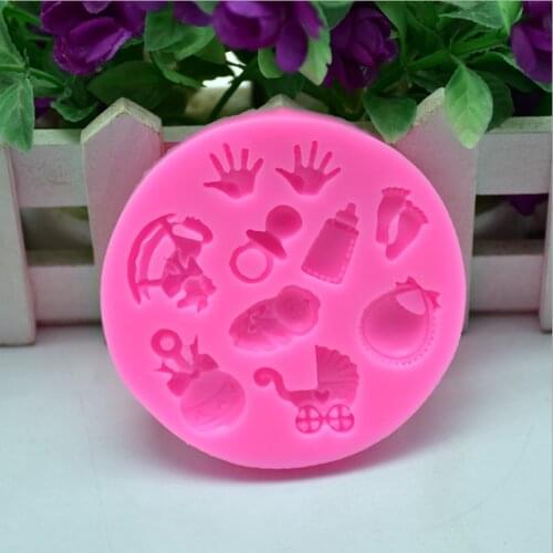Baby Shower Party stroller hand bottle Trojan Shape 3D fondant cake silicone mold kitchen candy cupcake decoration tools