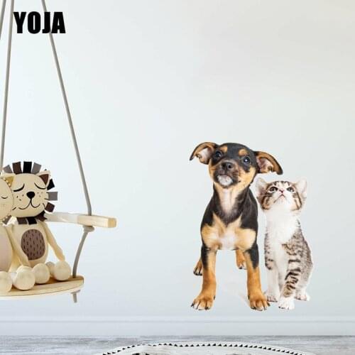 YOJA 45×52.7CM Looking Up At Cats And Dogs Modern Art Wall Sticker Funny Home Living Room Decoration 8WS0198