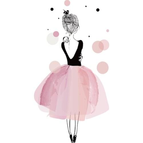 Pink Ballerina Girl Thermal Heat Transfers Sticker Vinyl Patch Iron on Transfer Patches for Clothing T-shirt Motif DIY Appliques