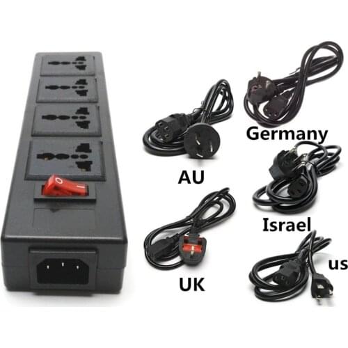 4 Ways Multi Outlet Extension Power Strip Convert World Plug With LED Main Switch AC100~250V Max 13A to UK/AU/US/Israel/Germany