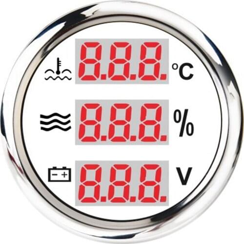 AU05 -Universal 52mm 3 in 1 Multi-Function Digital Gauge Waterproof Water Temp Water Level Gauge Voltmeter with Alarm