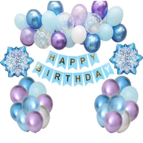 Ice Princess Party Decoration Christmas Snowflake Balloon Chrome Puple Latex balloon Bule Banner Decor Wedding Winter DIY Party