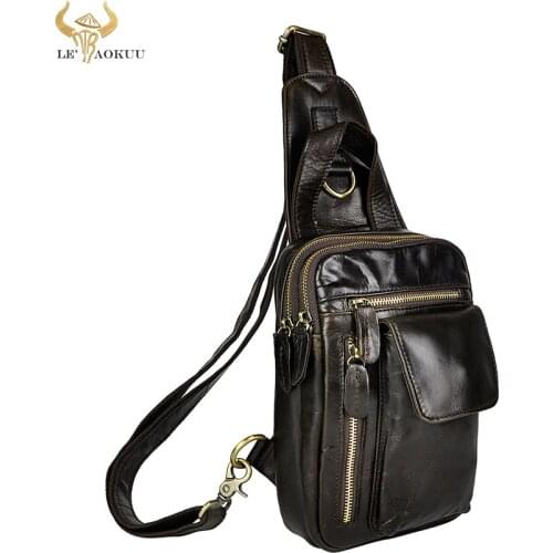 Top Quality Mens Genuine Real Leather Cowhide vintage Waist Chest Pack Bag Sling Crossbody Bag Daypack B574