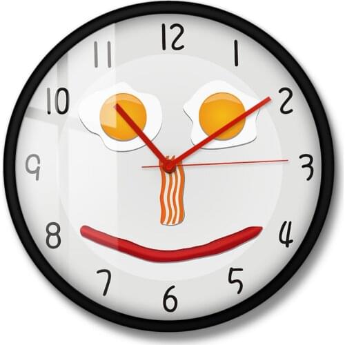 Funny Fried Eggs Kitchen Wall Clock Sausage Bacon Food Design Hanging Wall Watch Home Design Scrambled EggsFor Dinning Room