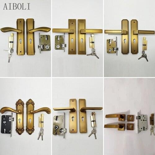 European Style Yellow Ancient Bedroom Door Wooden Door Handle Lock Mute Mechanical Door Lock Indoor Hardware Handle