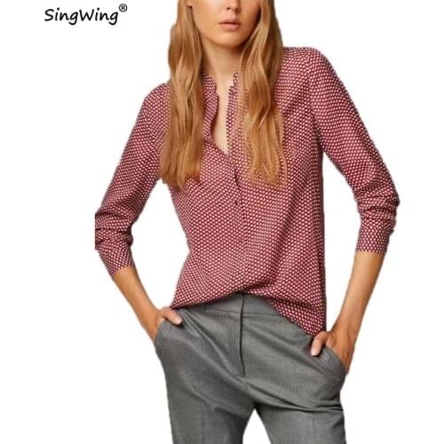 Autumn Summer Women Chiffon Blouse Long Sleeve V-neck Printed Lady Shirts Tops Blouses Free Shipping