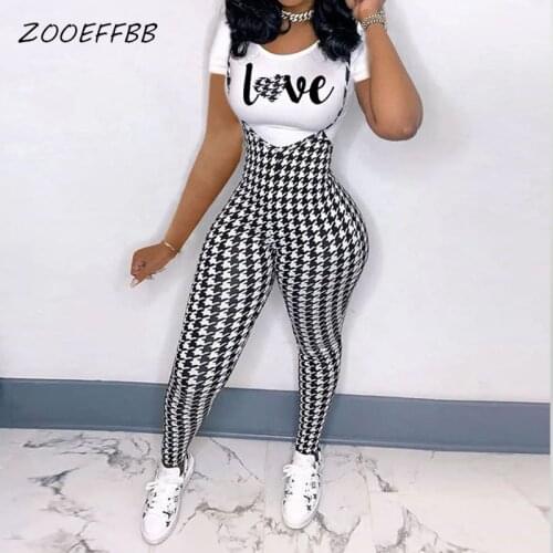 ZOOEFFBB Aesthetic Two Piece Set Plus Size Clothing Top and Plaid Overalls Outfits Trendy Lounge Wear Matching Sets for Women