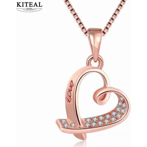 KITEAL Best Gift Gold color pendant for women love heart zircon ring for women wedding gift collier plastron Luxury Jewelry