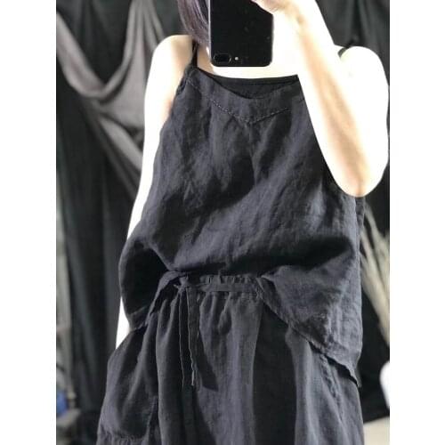 Women Loose Linen Irregular Length Solid Color Camis Tops Ladies V Neck Spaghetti Strap Tops Camis