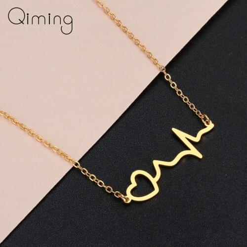 2020 Women Love Heart Heartbeat Necklace Medical Nurse Doctor Lover Gifts Stainless Steel Jewelry Necklaces & Pendants