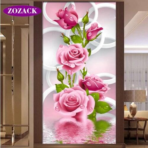 Zozack Chinese Needlework,DIY DMC roses cross stitch Printed patterns, Sets For Embroidery cross-stitch kits Home Decor Two size