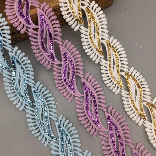 1 yard 4cm Colorful Gold Sequined Eyelash Lace Ribbon Shiny Trims Fabric Wedding Dress Headdress DIY Accessories Sewing Craft
