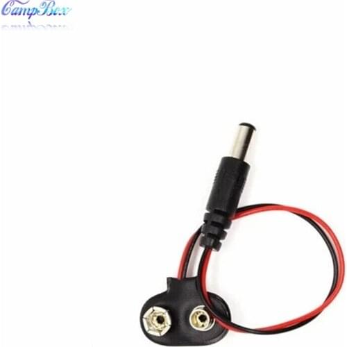 10Pcs Black T-Type 9V PPP3 Battery Wire Junction Snap Clip Case Socket With 5.5/2.1 DC Header&Wire