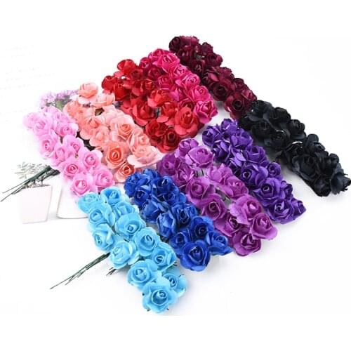 144PCS / lot 1.5 cm artificial small paper rose handmade party supplies wedding car decoration Artificial flower