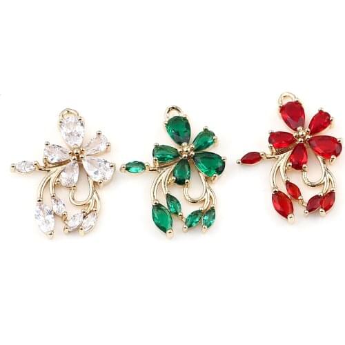 Copper Sweet Charms Gold Color Metal Flower Multicolor Glass Pendants DIY Making Earrings Wedding Party Jewelry 23mm x 18mm,2PCs