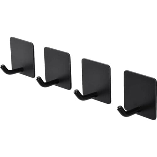 4 Packs Towel Hooks Self-Adhesive Wall Single Hook, Stainless Steel Black Coat Robe Hooks