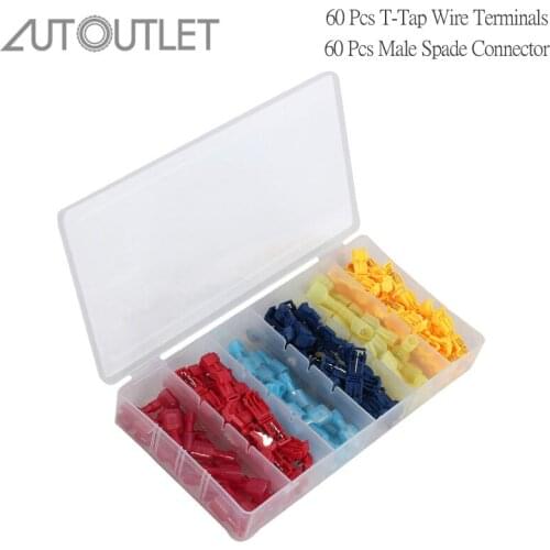 AUTOUTLET 120 PCS T Tap Electrical Connectors Quick Wire Splice Taps and Insulated Male Quick Disconnect Terminals
