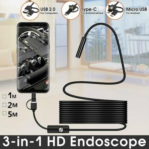 TYPE-C USB Mini Endoscope Camera 5.5/7mm 5/2/1m Flexible Cable Snake Borescope Inspection for Android Smartphone PC New 2020