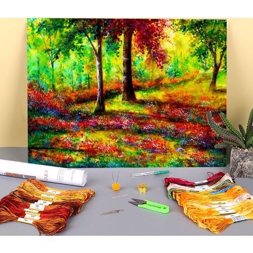 Natural Scenery Someday Printed Canvas 11CT Cross Stitch Embroidery Full Kit DMC Threads Handicraft Sewing Handmade Floss