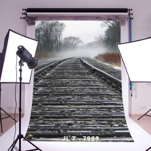 Photography Backdrops Dreamy Forest Railroad Tracks Smoky Winter Toddlers Kids Adults Portraits Photo Background