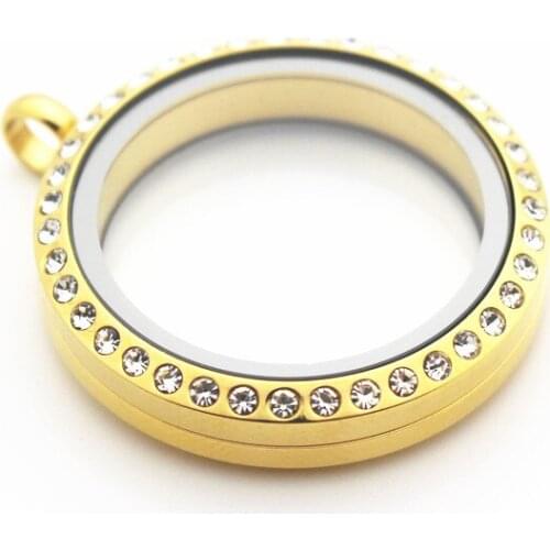 Hot Sale 5pcs/lot 30mm Stainless Steel Gold Plating Crystal Floating Locket Screw Living Glass Memory Locket Pendant Jewelry