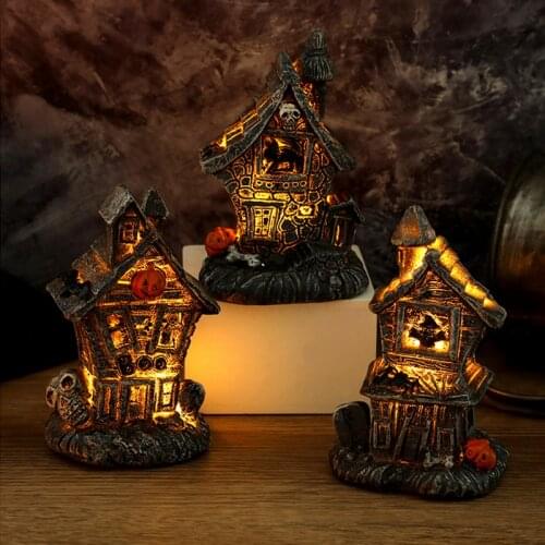 Halloween skull haunted house with light pumpkin haunted house lamp home Halloween decoration props party holiday ornaments