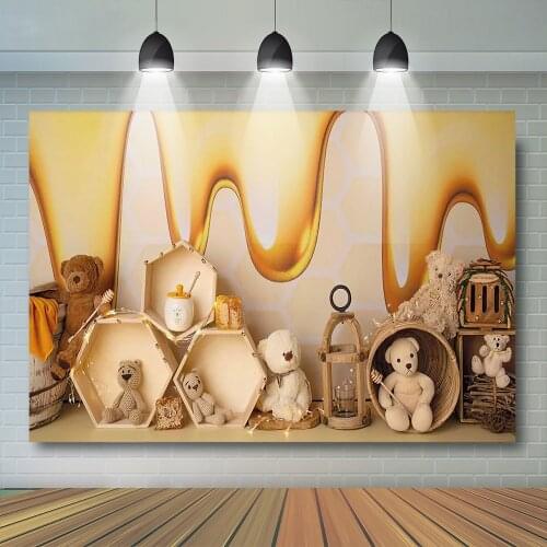 Toy Bear Cake Smash Photography Backdrop Kids Portrait Collecting Honey Theme Forest Child Baby 1st Birthday Props Photostudio