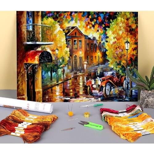 Oil Painting Style Jaguar Printed Water-Soluble Canvas 11CT Cross Stitch DIY Embroidery Patterns DMC Threads Mulina