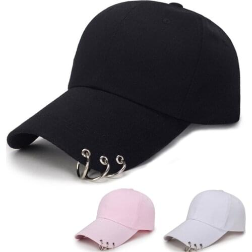 Women Men Hip Hop Kpop Snapback Baseball Cap Solid Color With Ring Sport Dancing Travel Lover Dad Hat Caps Streetwear Adjustable