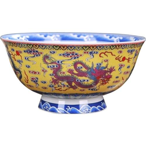 Jingdezhen Ceramics Goblet Bone China Rice Bowl Large Ramen Soup Bowl Porringer Dragon Pattern Bowl Chinese Antique Tableware