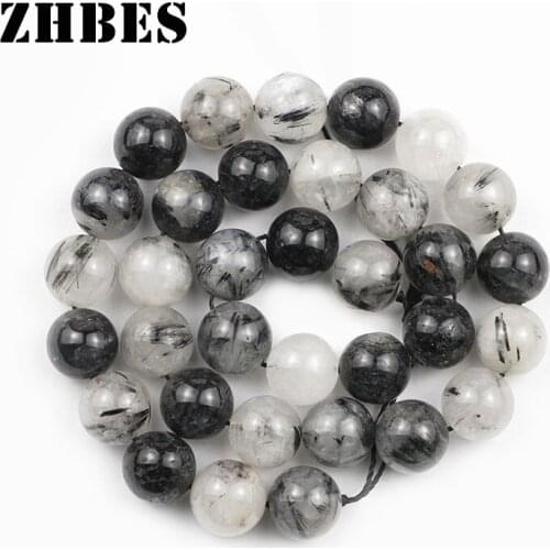 Natural Crystal Black Rutilated Quartz Spacers Ball 6 8 10 12MM Round Black Loose Beads For Jewelry Bracelet Making DIY Findings