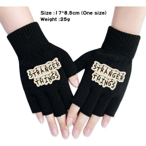 Fashion Knitted Half Finger Gloves Stranger Things Boys Girls Autumn Winter Warm Unisex Black Cosplay Cartoon Mittens Gift Cute