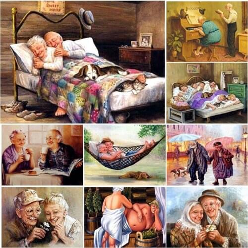 5D DIY Diamond Painting Old Couple Kit Full Drill Square Embroidery Cartoon Mosaic Art Picture of Rhinestones Gift Home Decor