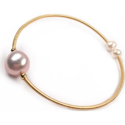 New Style Freshwater Big Pearl 9-10 Mm Copper Bracelet Charms For Elegant Women Love Romantic Gift