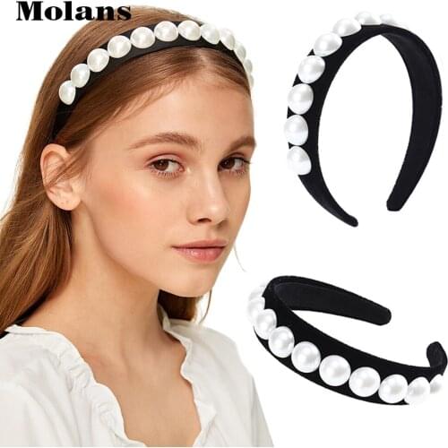 Molans Simple Solid Pearl Headband Women Fashion Black Head Bezel Bands Hairband Hair Accessories For Girls Hair Hoop