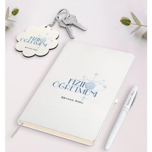 Personalized Physics Teacher White Notebook Pen And Keychain Gift Seti-1