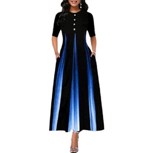 Plus Size Womens Vintage Swing Long Dress Half Sleeve Evening Party A-Line Dress 2020 Ladies Elegant Print Maxi Dresses S-5XL