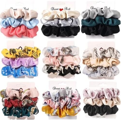 3PCS/1PC Silk Scrunchies Velvet Hair Ties Girls Ponytail Holders Rubber Band Elastic Hairband Hair Accessories Headband Gift
