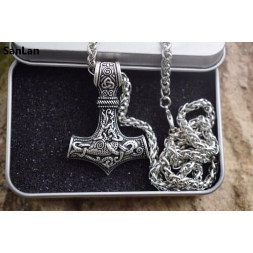 SanLan 1pcs dropshipping Thors Hammer Mjolnir Necklace Viking Necklace Amulet Norse Necklace Norse Mythology men gift