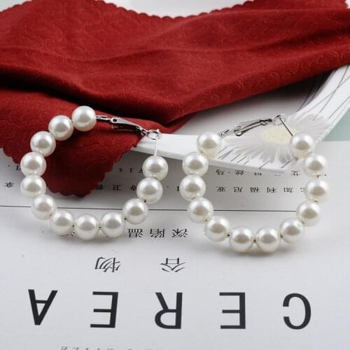 New Pearl Stud Earrings for Women Exaggerates Oversize Pearl Circle Ear Rings Long Earrings Fashion Europe Nightclub Jewelry