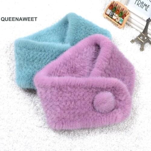 023 2019 New Hand Knitted Mink Fur Scarf Fashion Wraps Woven Women Neck Warmer Luxury Mink Fur Shawl Winter Scarf